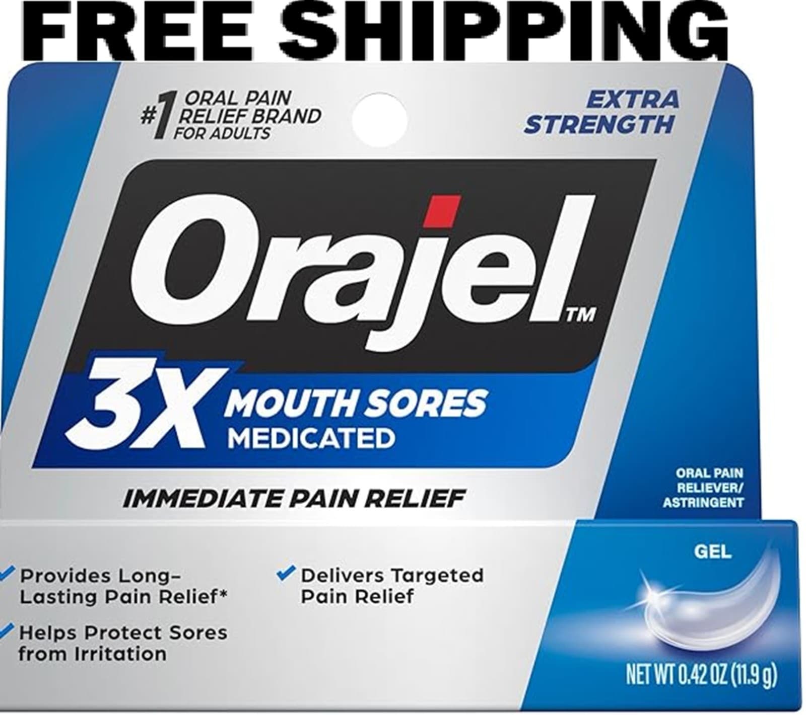 Orajel 3X for Mouth Sores Maximum Strength Gel Tube 0.42oz- From #1 Oral Pain...