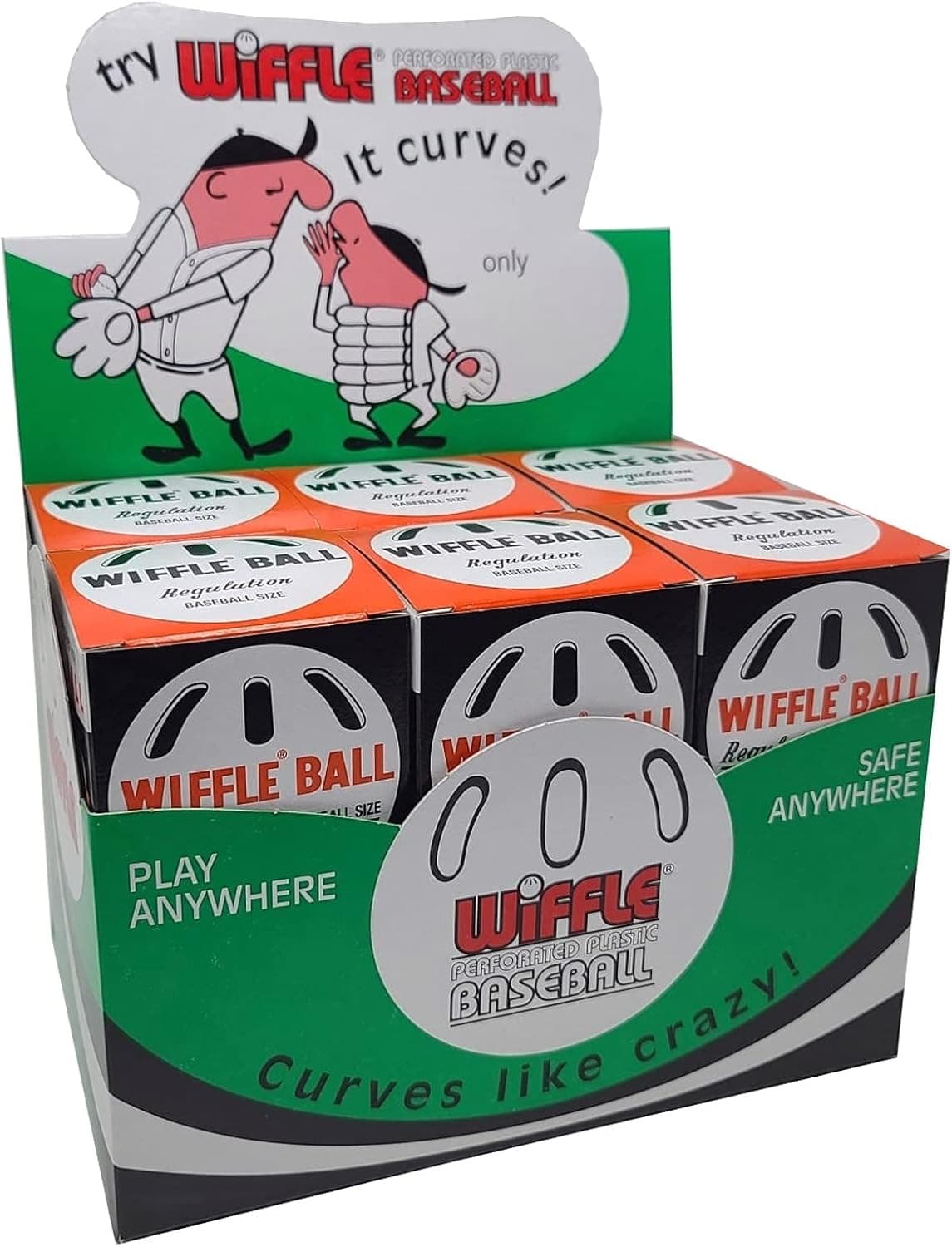 One Dozen Baseball Sized Wiffle Balls in a Countertop Display by 12, White