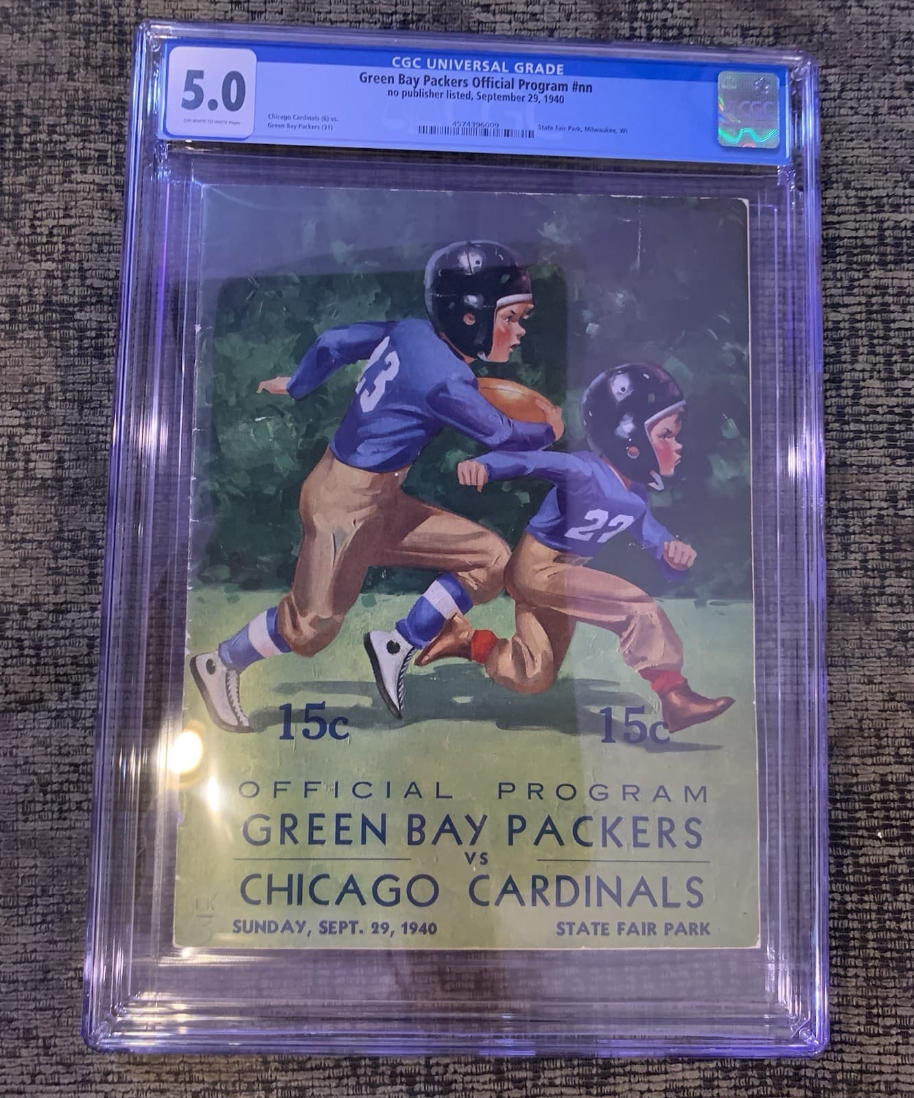 1940 September 29 Green Bay Packers Vs Chicago Cardinals Don Hutson TD CGC 5.0