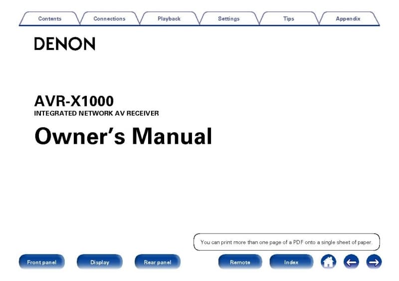 Denon AVR-X1000 Receiver Amplifier Owners Manual