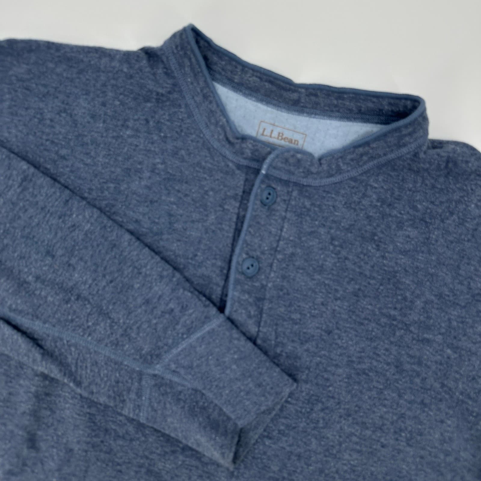 L.L.Bean Mens Henley Shirt Long Sleeve Blue Outer Layer Wool Blend Size Large
