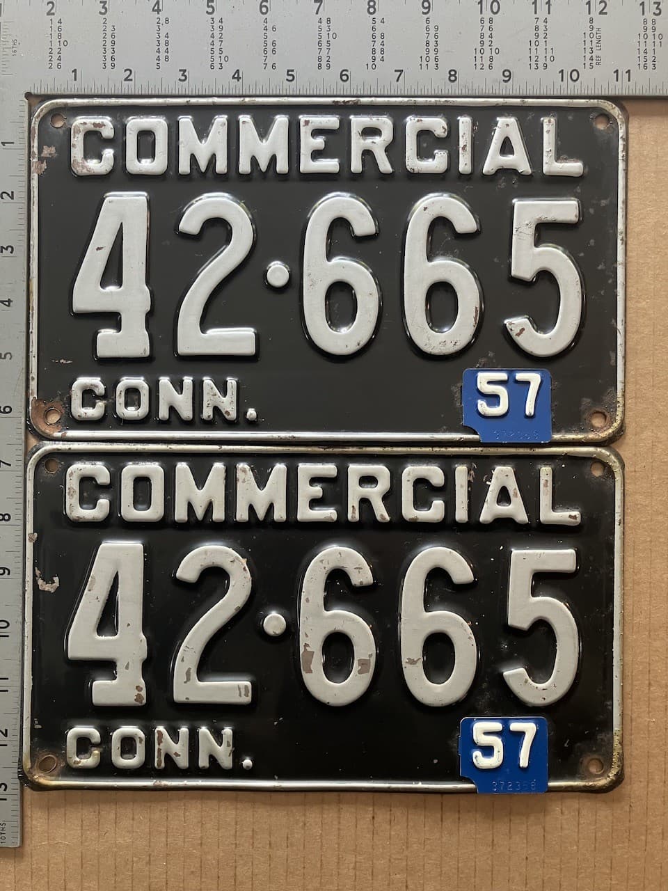 1957 Connecticut commercial license plate pair 42-665 YOM DMV truck 17686