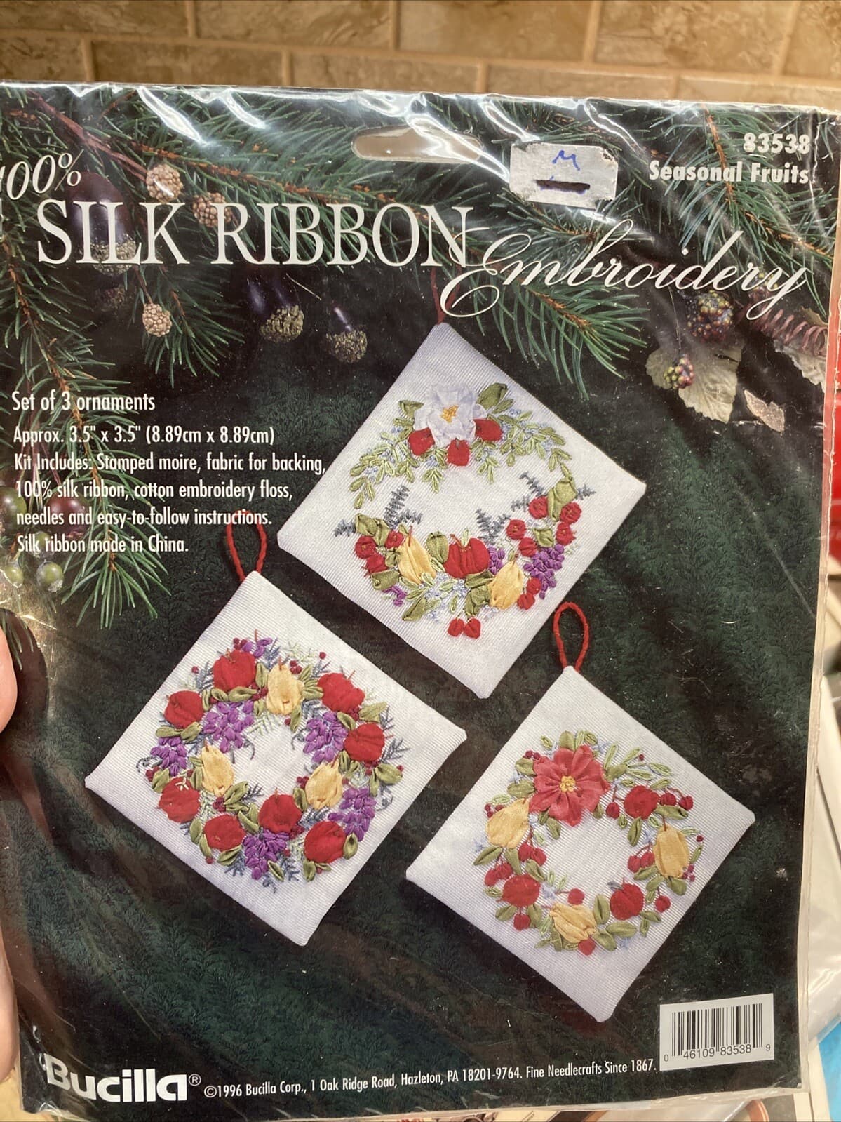 Bucilla Silk Ribbon Embroidery Kit Christmas Flowers Ornament Noel Wreaths New