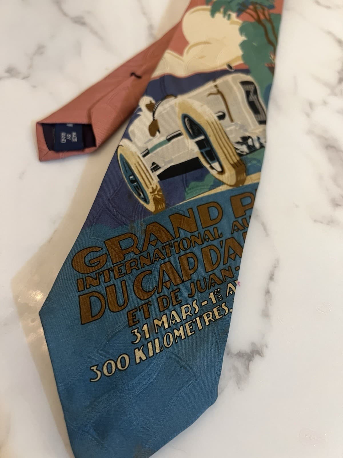 Vintage Polo Ralph Lauren 1929 Grand Prix Du Cap Silk Tie USA Hand Made PINK