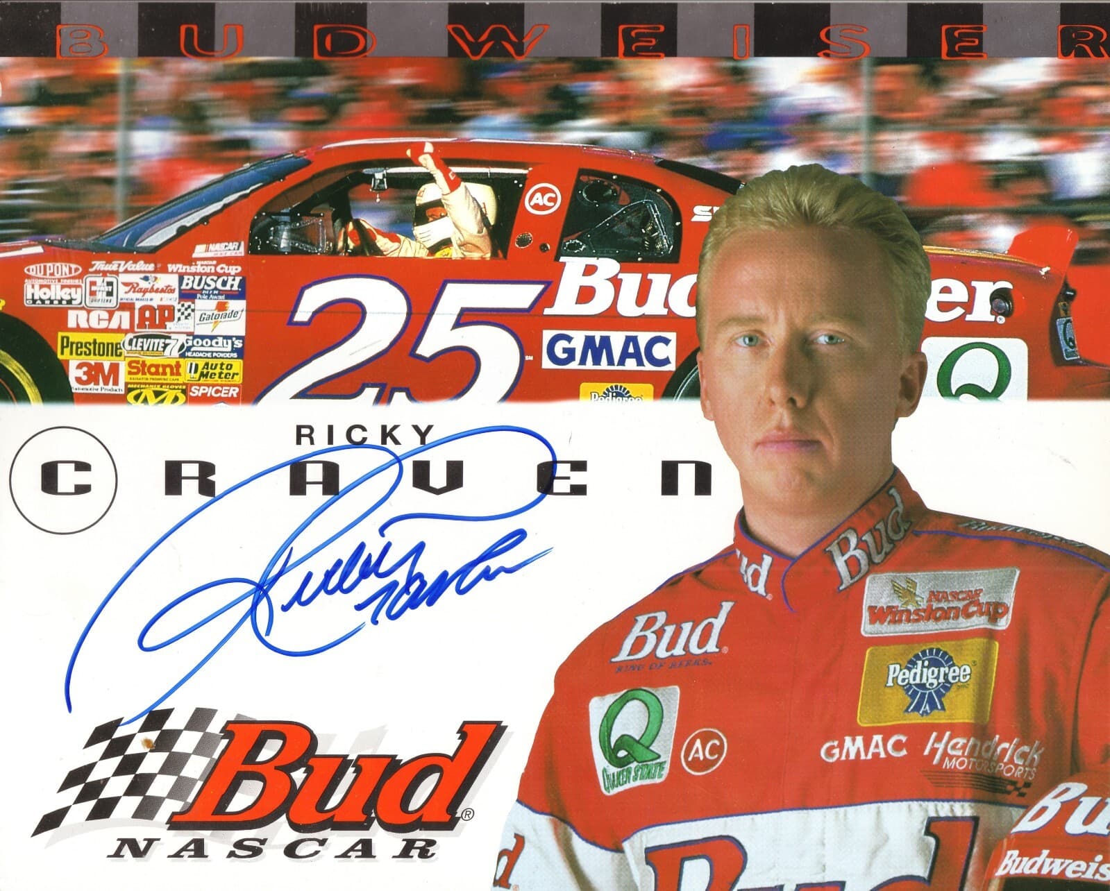 Ricky Craven Autograph 1997 Budweiser Winston Cup 8x10 Photocard