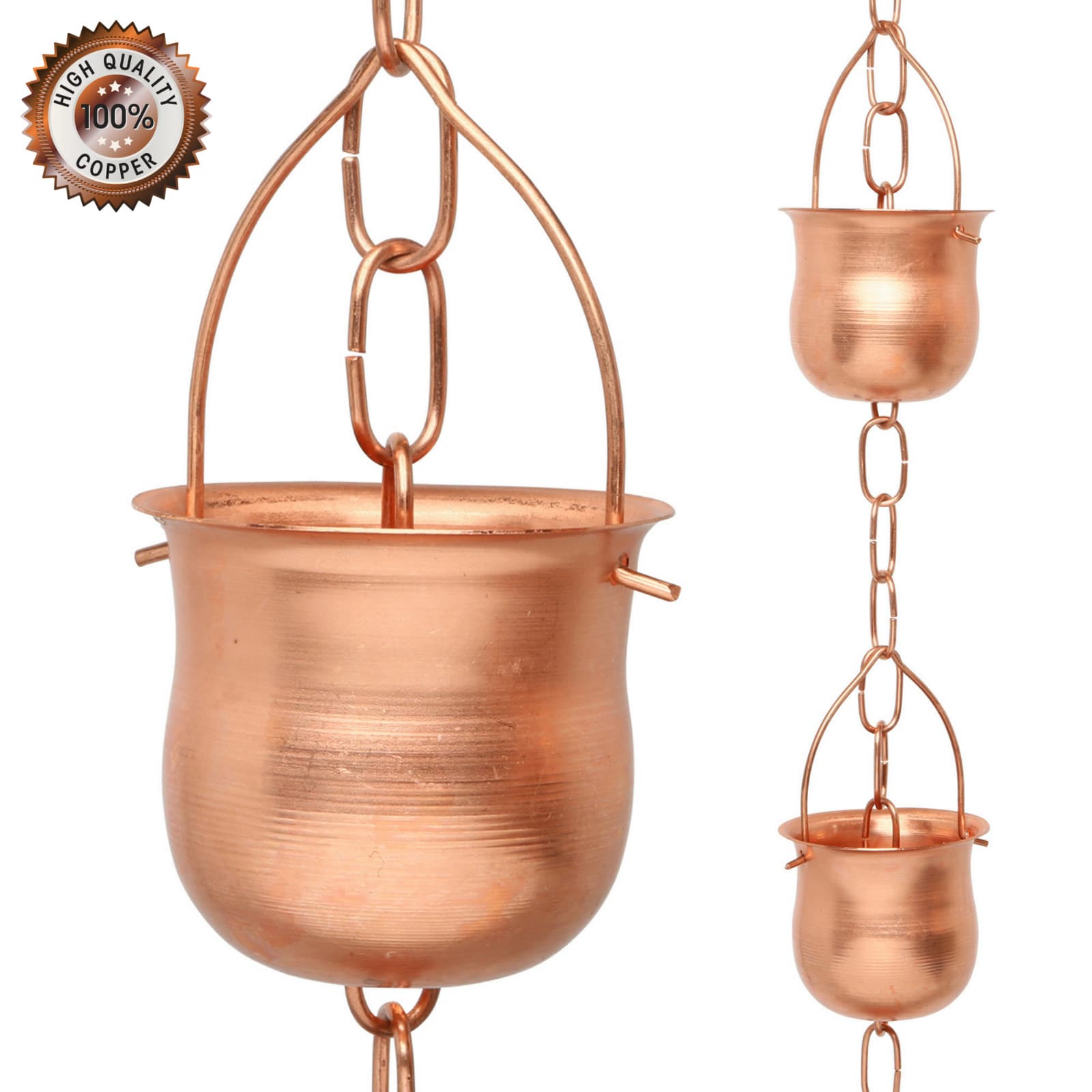Marrgon Copper Water Chain with Pot Shaped Cups – Durable & Thick Rain Chain