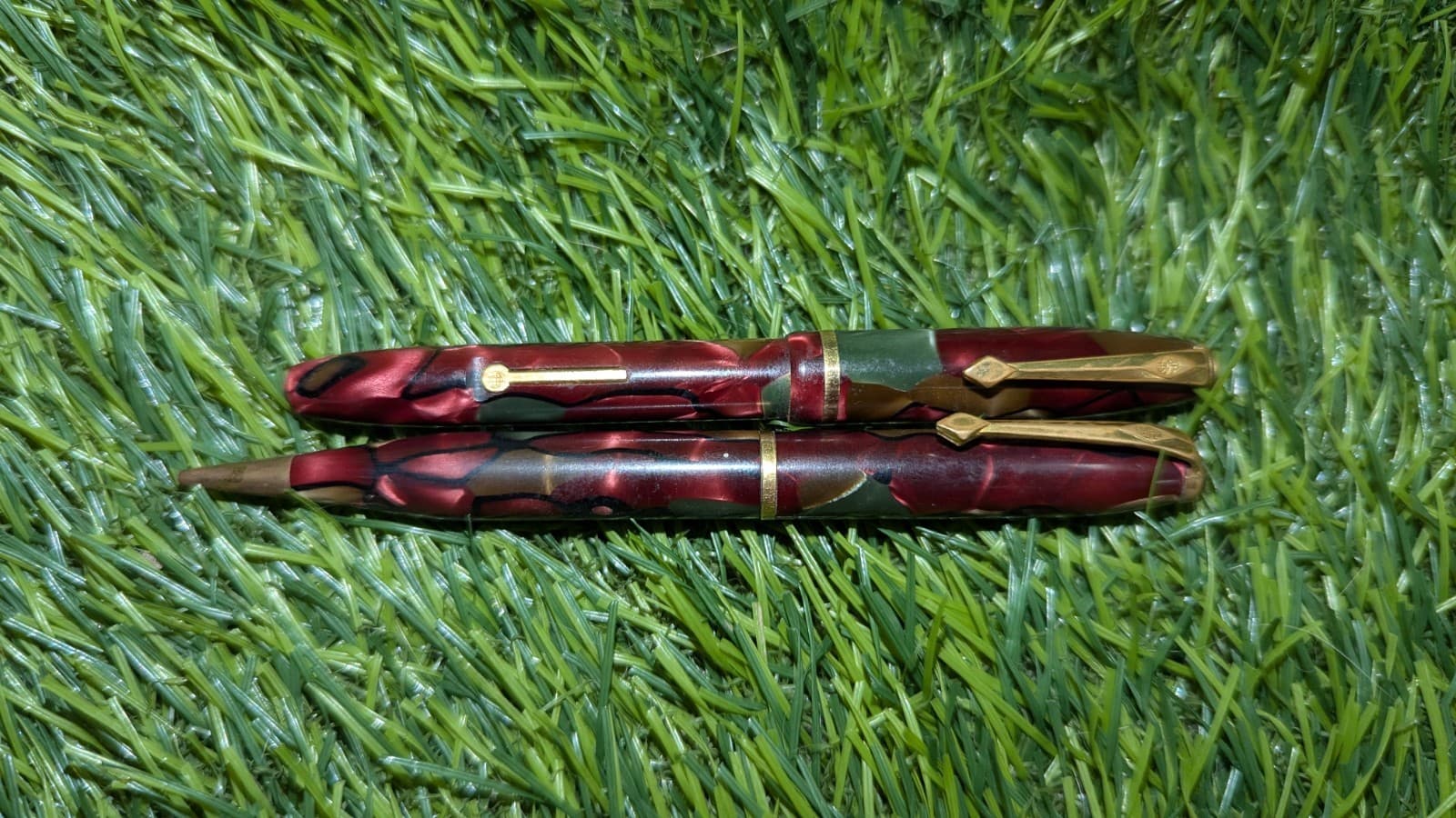 CONWAY STEWART DINKIE 550 FOUNTAIN PEN & PENCIL SET No. 25 GOLD 14 CT READ!