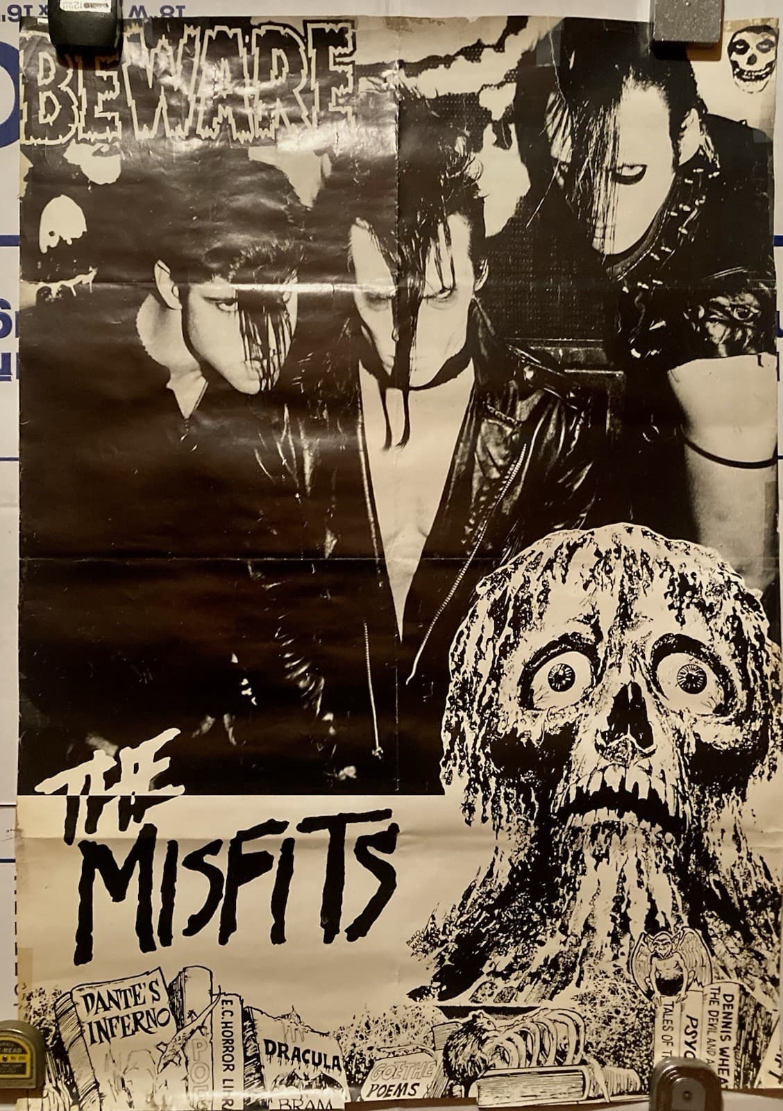 MISFITS ULTRA RARE ORIGINAL OOP VINTAGE 1980S BEWARE POSTER UK IMPORT DANZIG