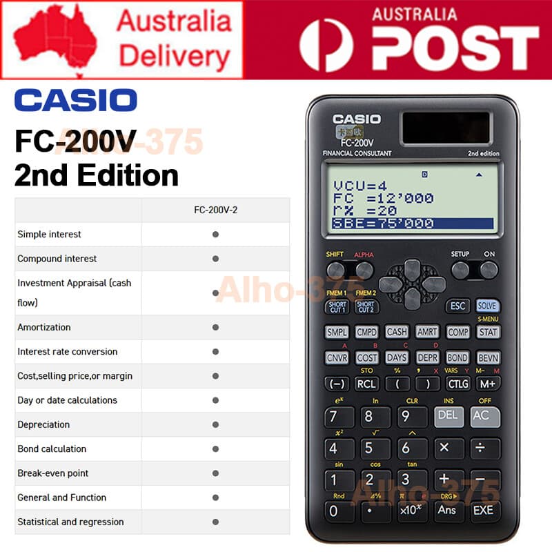 Casio FC-200V 2nd Edition Financial Calculator 10+2 Digits Dual Power Calculator
