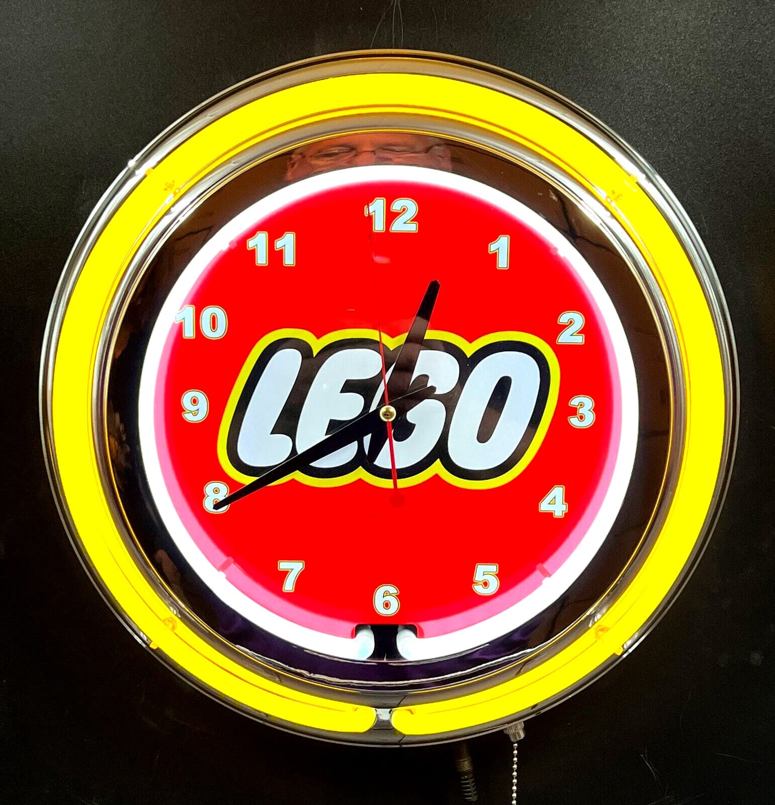 15" Lego Sign Double Neon Wall Clock Yellow Neon
