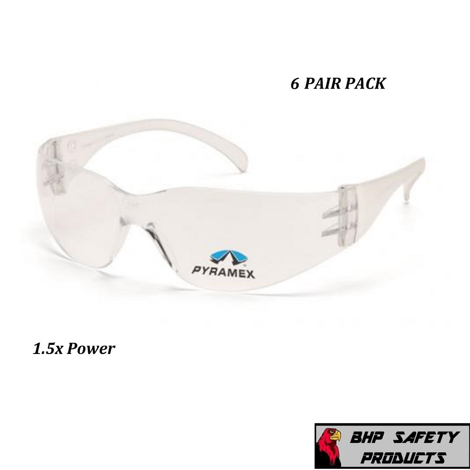 (6 PAIR) PYRAMEX INTRUDER READER BIFOCAL SAFETY GLASSES CLEAR +1.5 LENS S4110R15