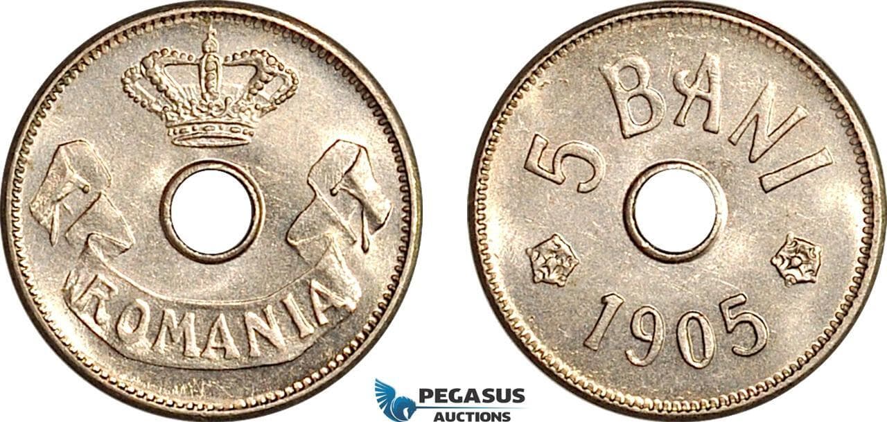 AK415, Romania, Carol I, 5 Bani 1905, Brussels Mint, Light scratch, UNC
