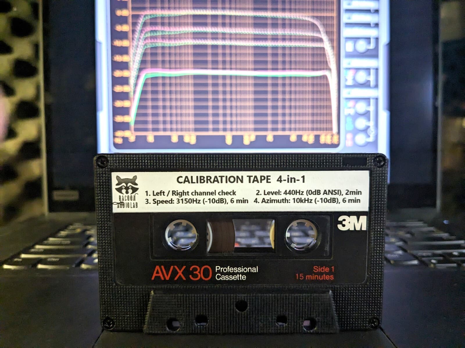 4-in-1 AVX30 Test/Calibration audio cassette tape: L/R, level, speed, azimuth