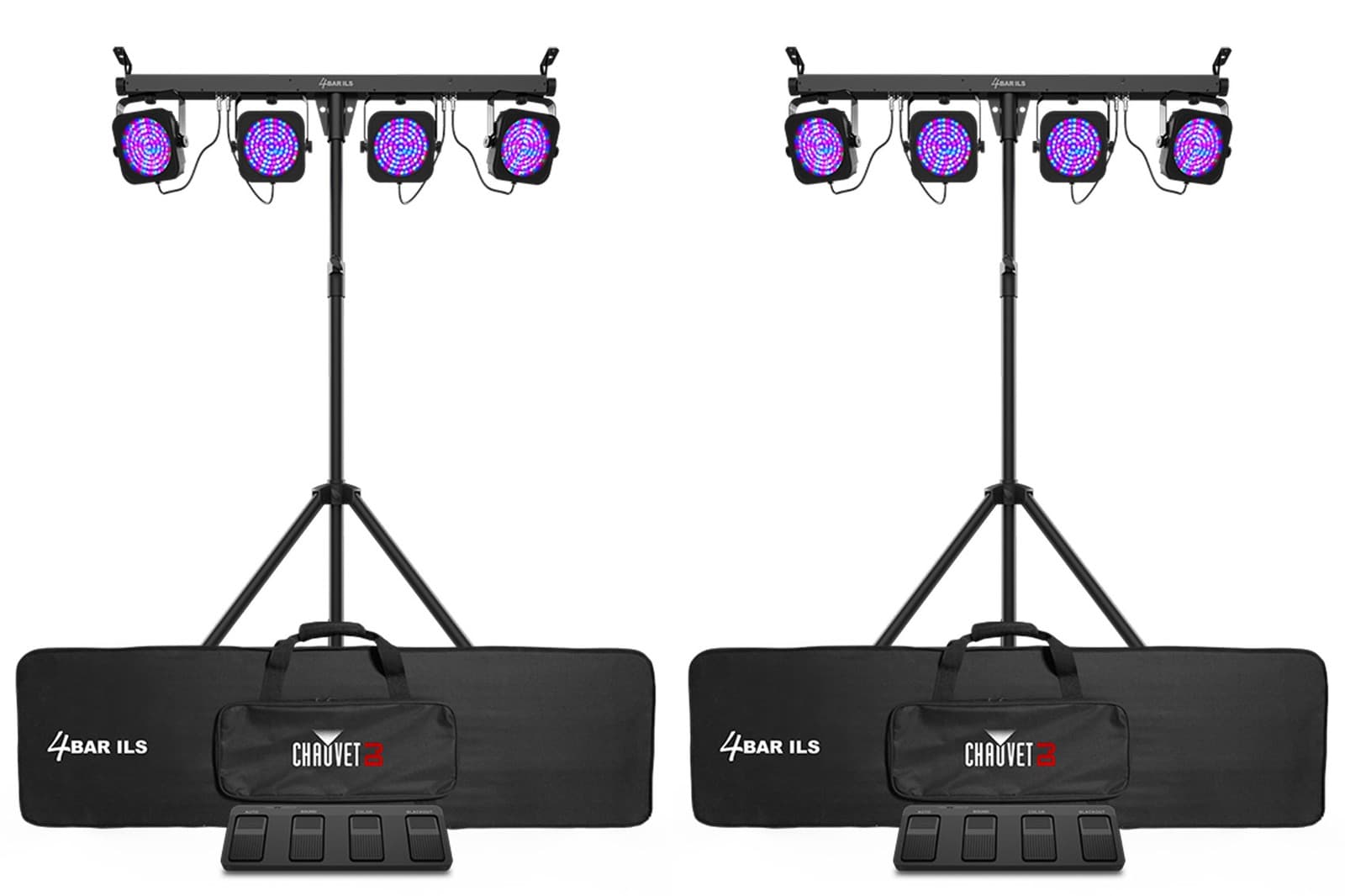 2 Chauvet DJ 4BAR ILS Wash Lighting Kits 8) Par Lights+Tripods+Footswitches+Bags