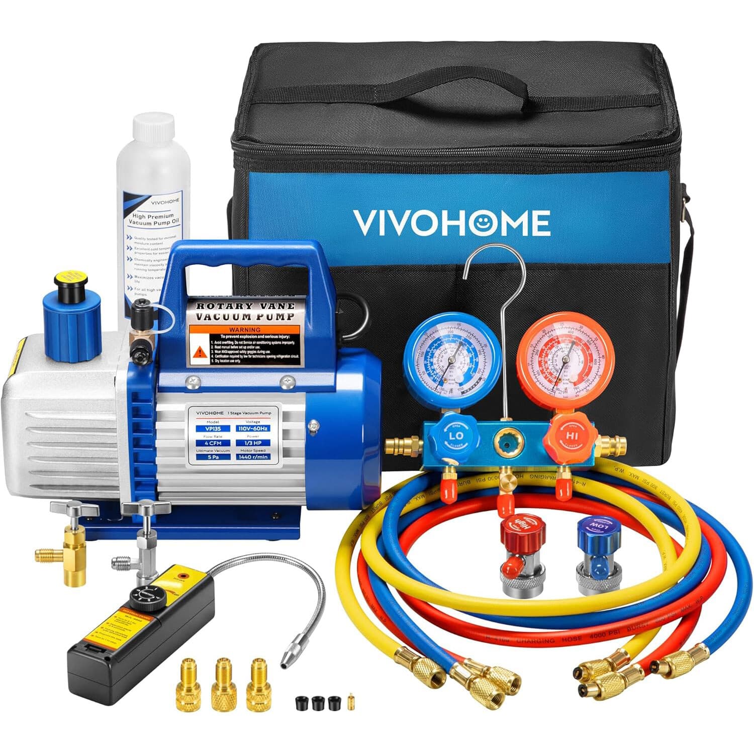 4 CFM Vacuum Pump HVAC Refrigeration AC Manifold Gauge R134A R502 Kit ETL Listed