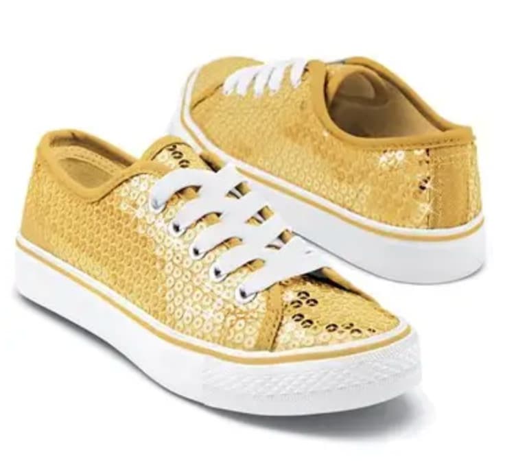 BALERA Sequin Low-Top Sneakers WL6033 GOLD w/White Hip-Hop Dance ADULT sz 4
