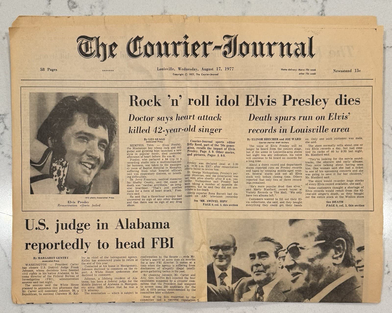 Elvis Death Headline Newspaper Louisville KY 8/17/1977