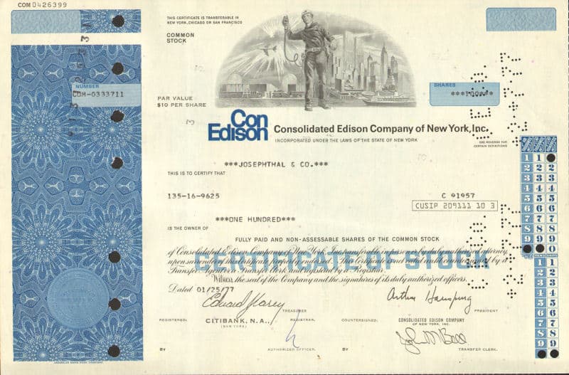 Consolidated Edison Company of New York World Trade Center stock certificate