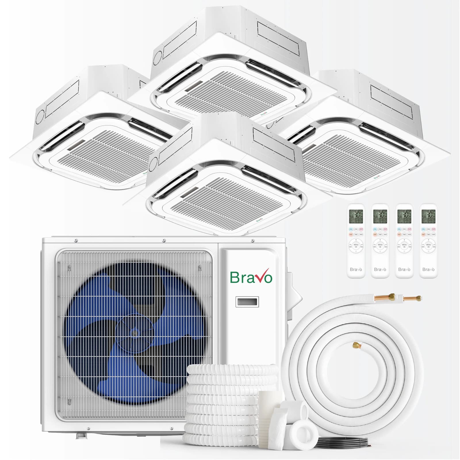 Bravo 4-Zone Mini Split AC & Pump 30000 BTU Ceiling Cassette 9K+9K+9K+12K