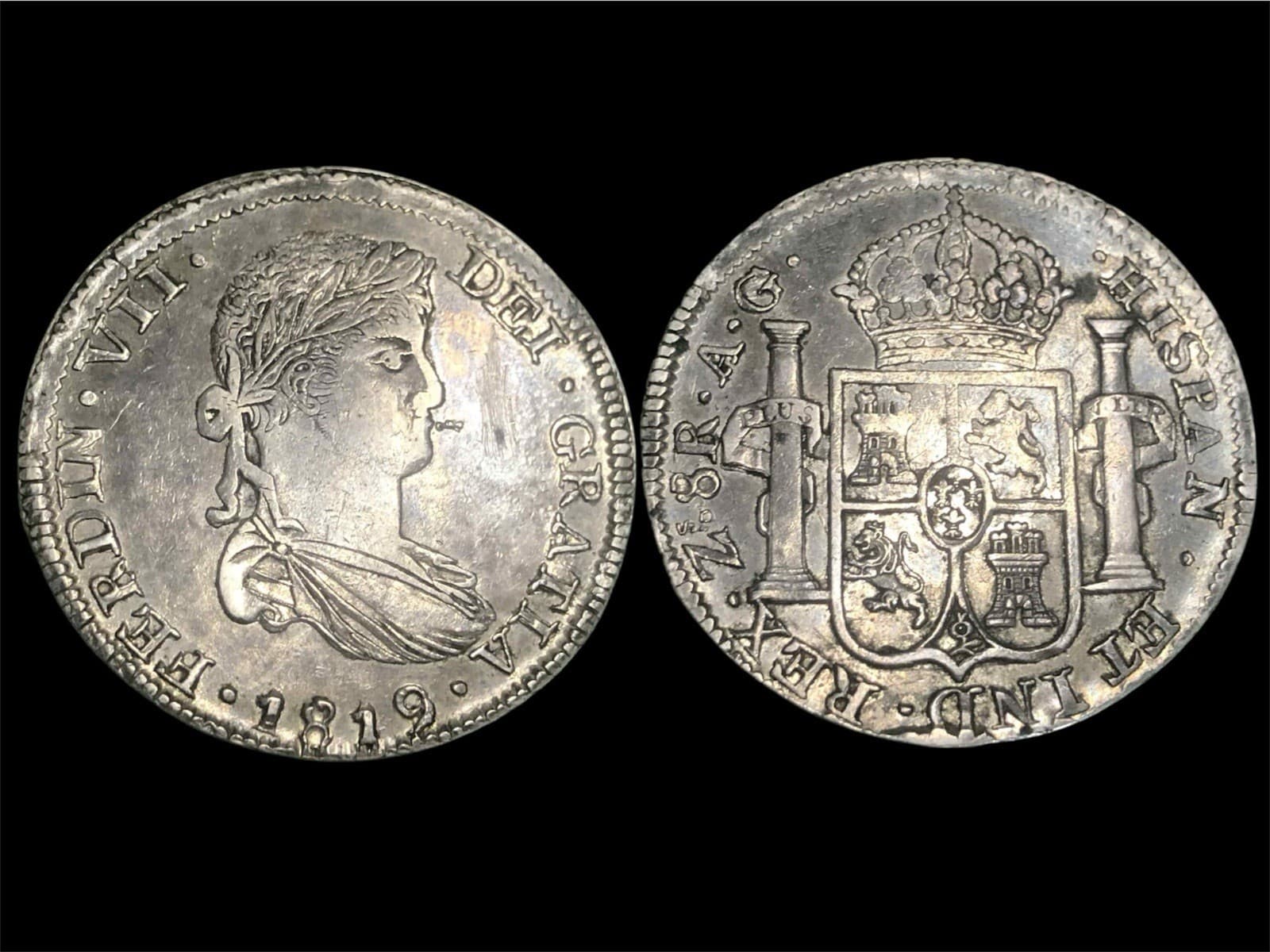 Mex 8 Reales1819 Zacatecas Rare Variety Whit Dot Between DEI .GRATIA Great Con