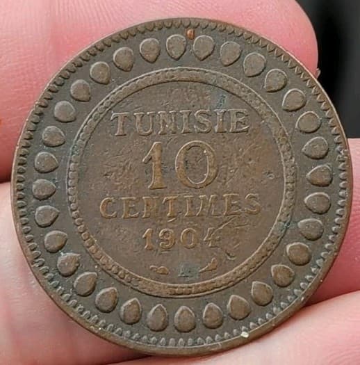 Antique 1904 A Tunisia Tunisie 10 Centimes Copper Coin Large French Colonisation