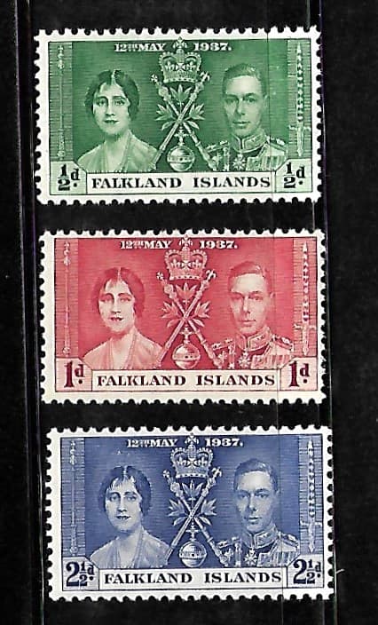 1937 FALKLAND ISLANDS Great Britain Coronation Stamp Scott# 81-83 MNH