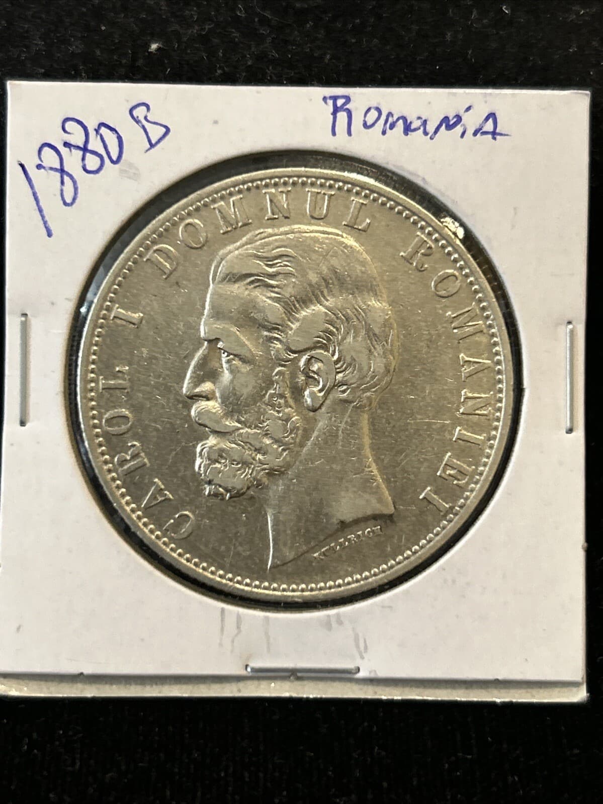 1880-B Romania 5 Lei Name Near Bust