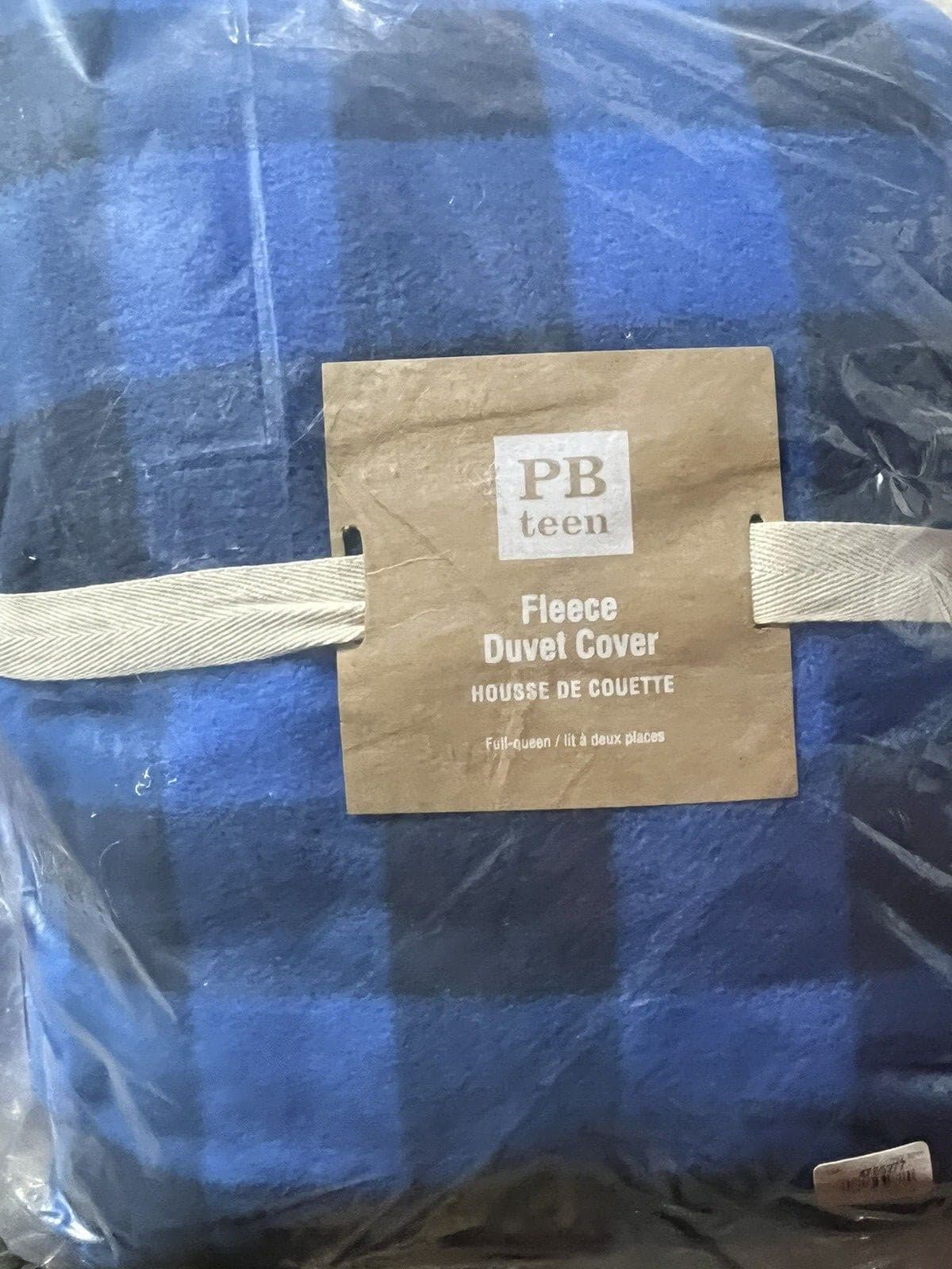Pottery Barn Teen Fleece full queen duvet blue black check 2 standard shams New