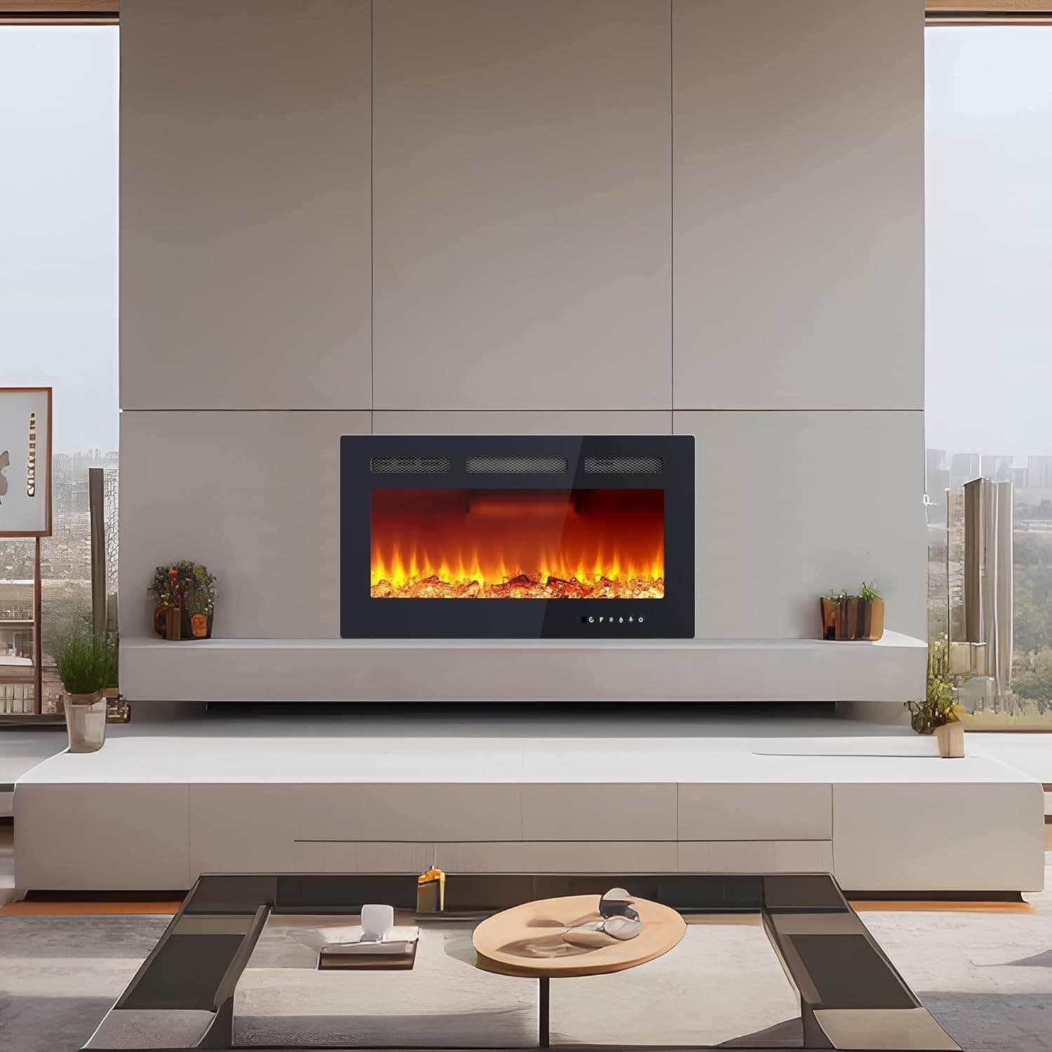🔥 30" Electric Fireplace Insert Recessed & Wall Mounted Heater with Remote