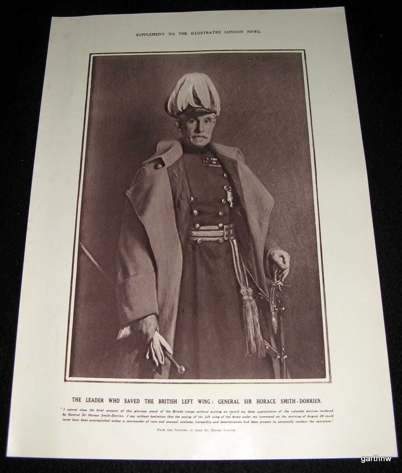 GENERAL HORACE SMITH-DORRIEN 1914 ARTWORK PORTRAIT SUPPLEMENT WORLD WAR I