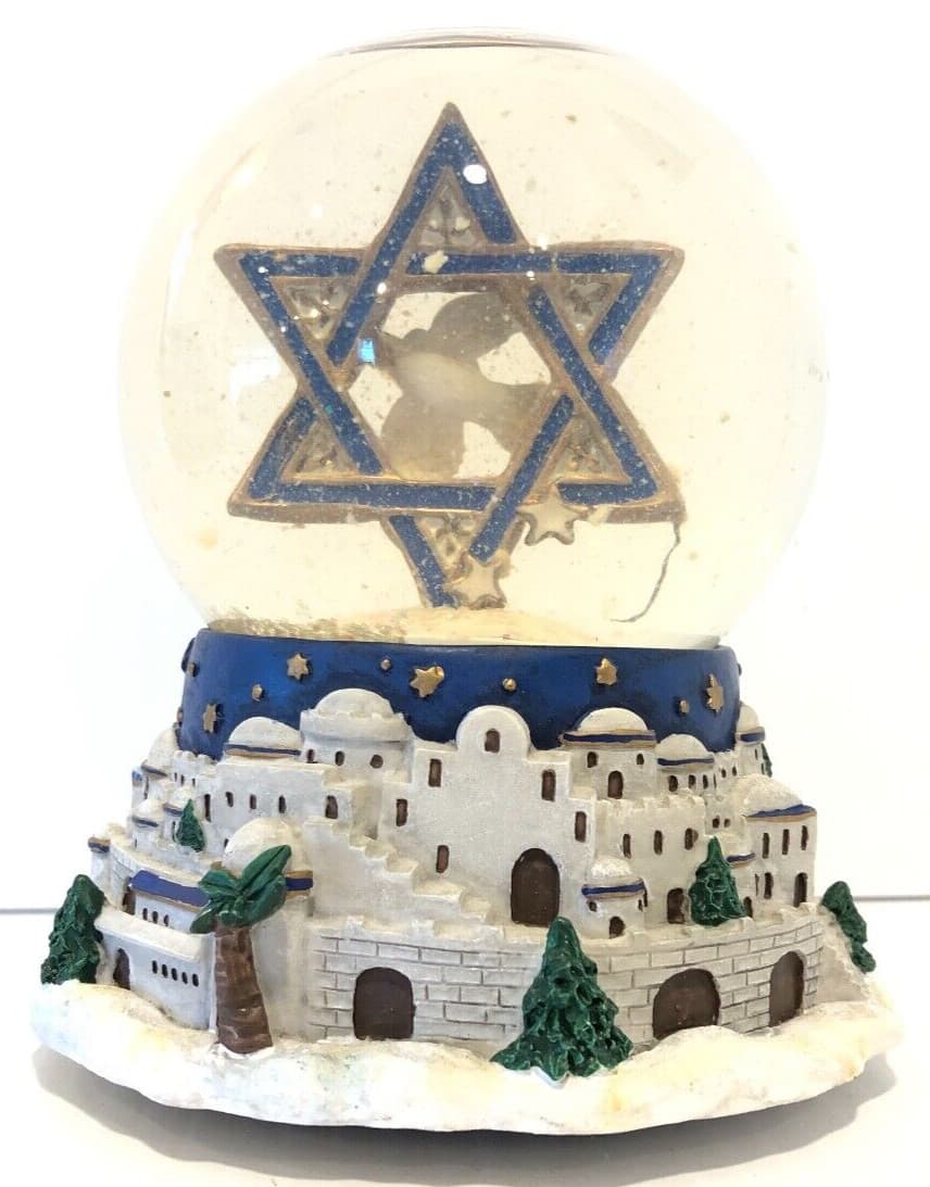 Vintage Judaica Jewish Star Of David Dove Music Box Snow Globe Judaism Jerusalem