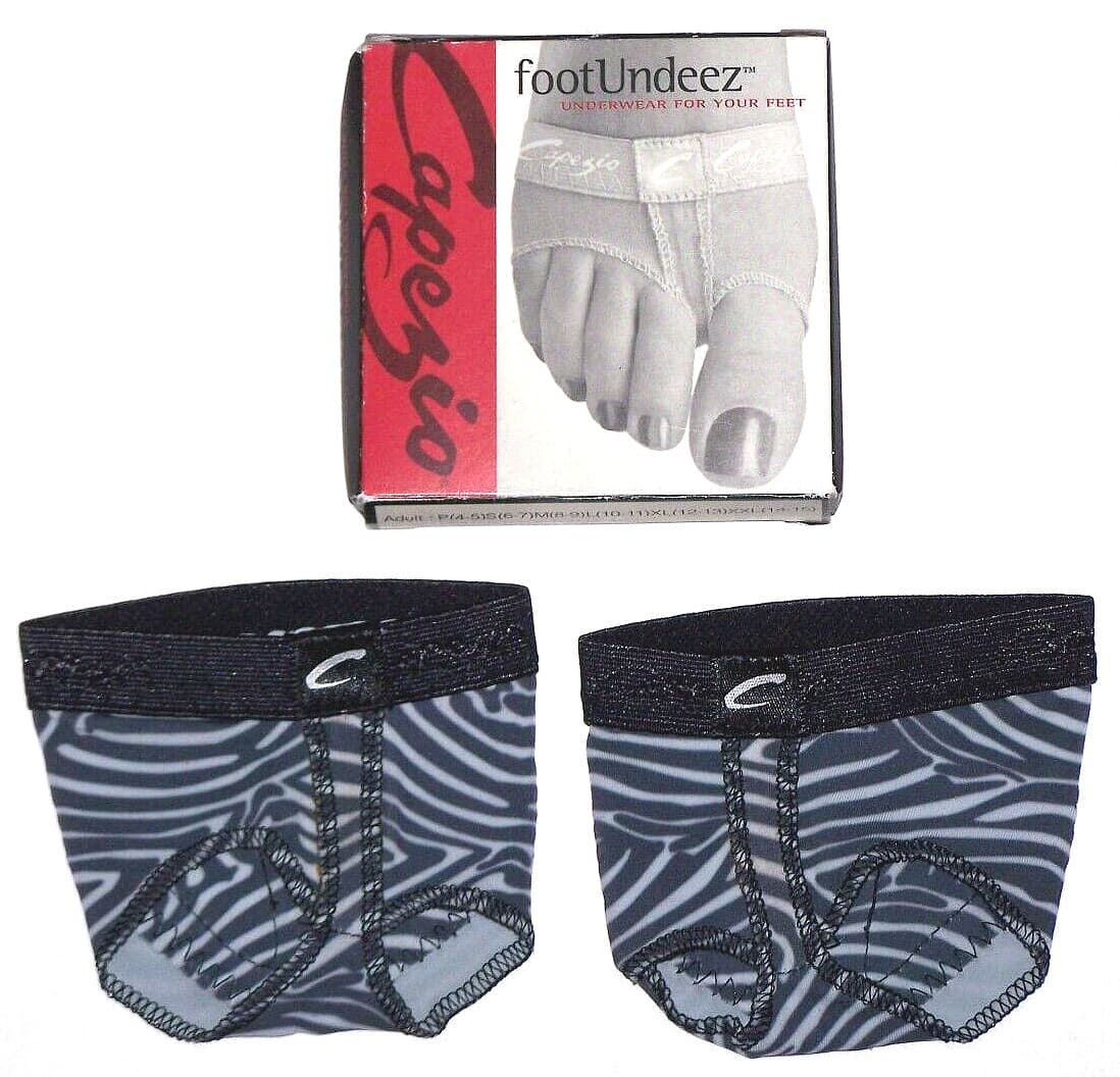 Capezio footUndeez Shoe Foot Underwear H07S Black Zebra New NIB Women Unisex XL