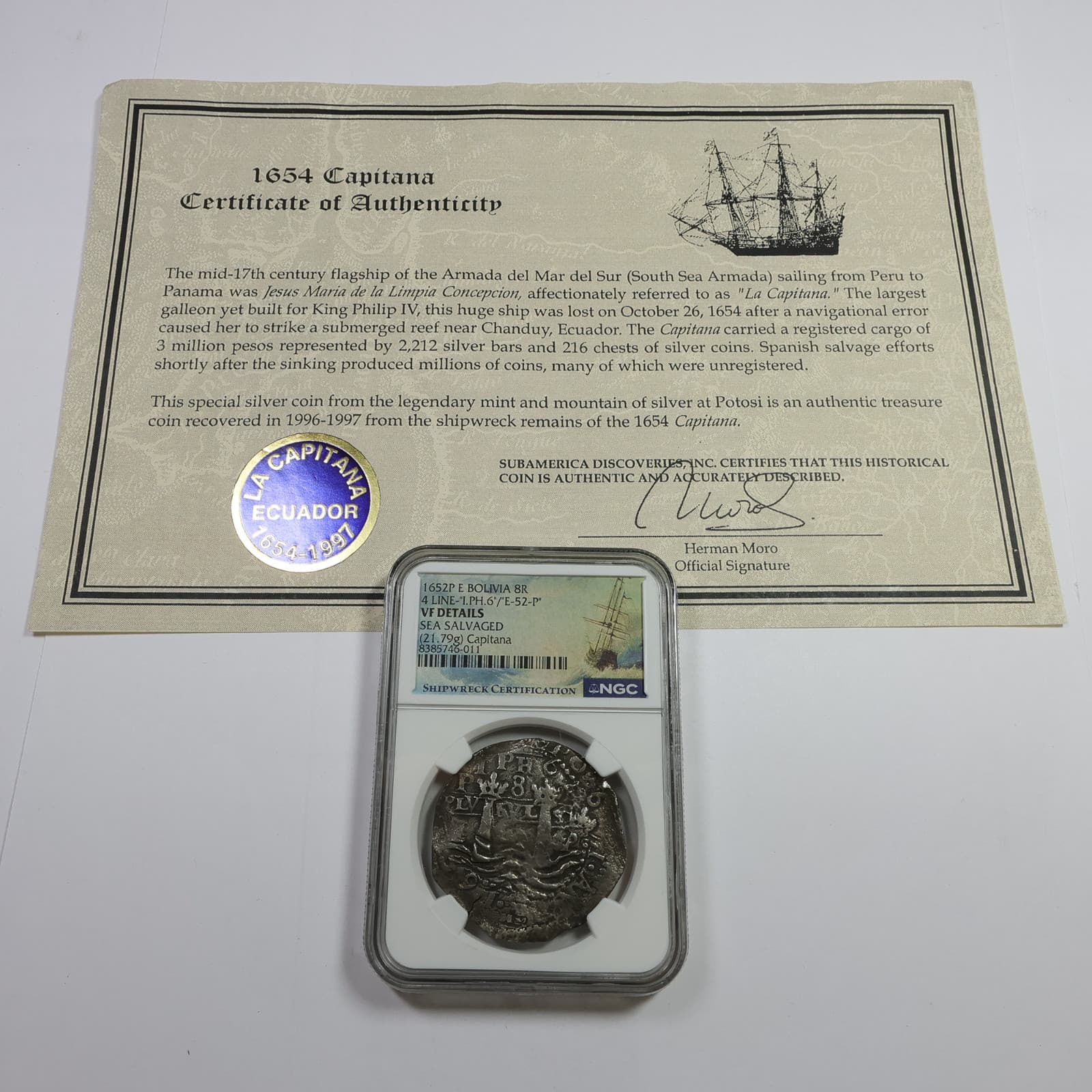 1652 E NGC VF Details Bolivia Shipwreck Capitana Silver 8 Reales 8R Coin 56775T