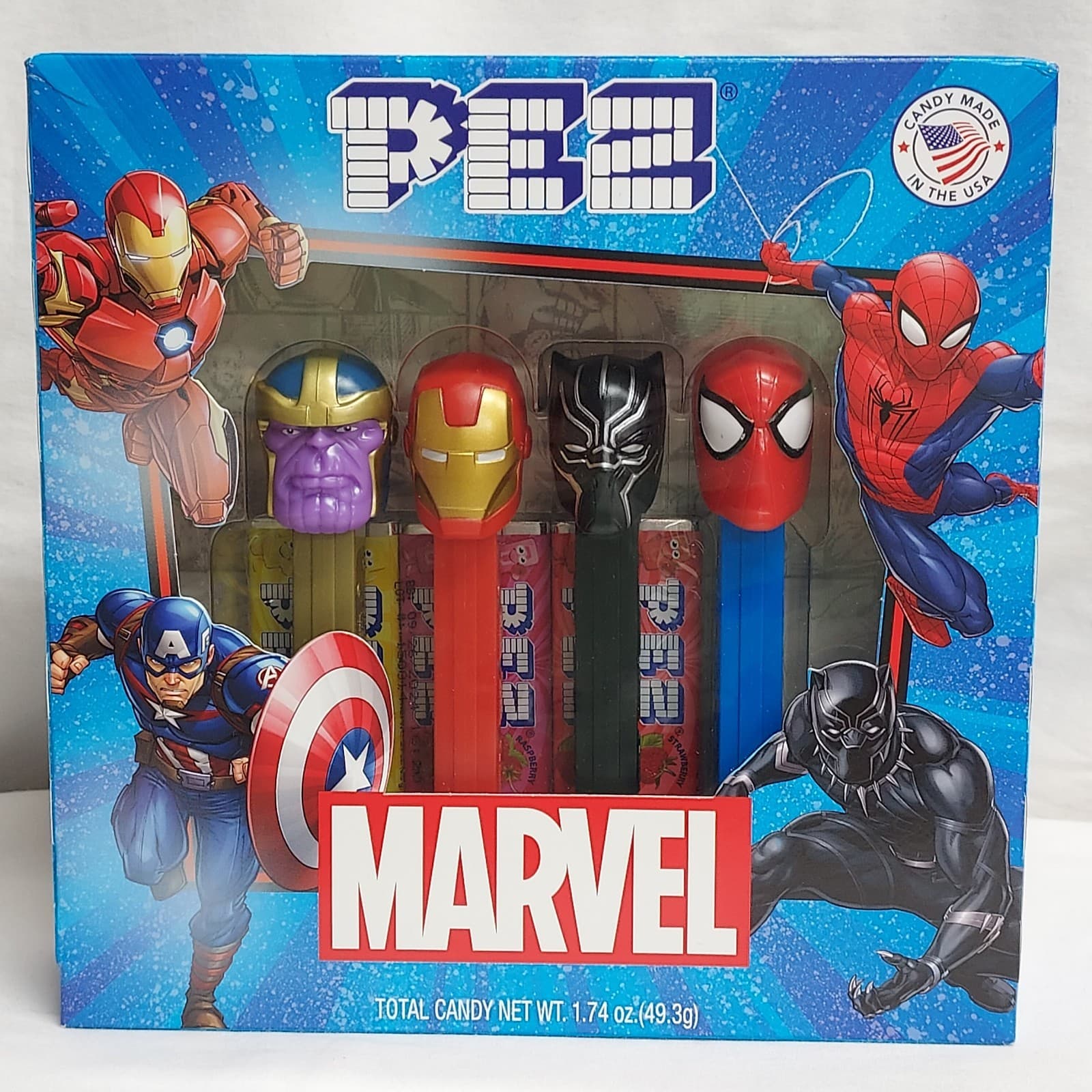 2019 Marvel Pez Set with Iron Man, Spiderman, Black Panther & Thanos (Rare)