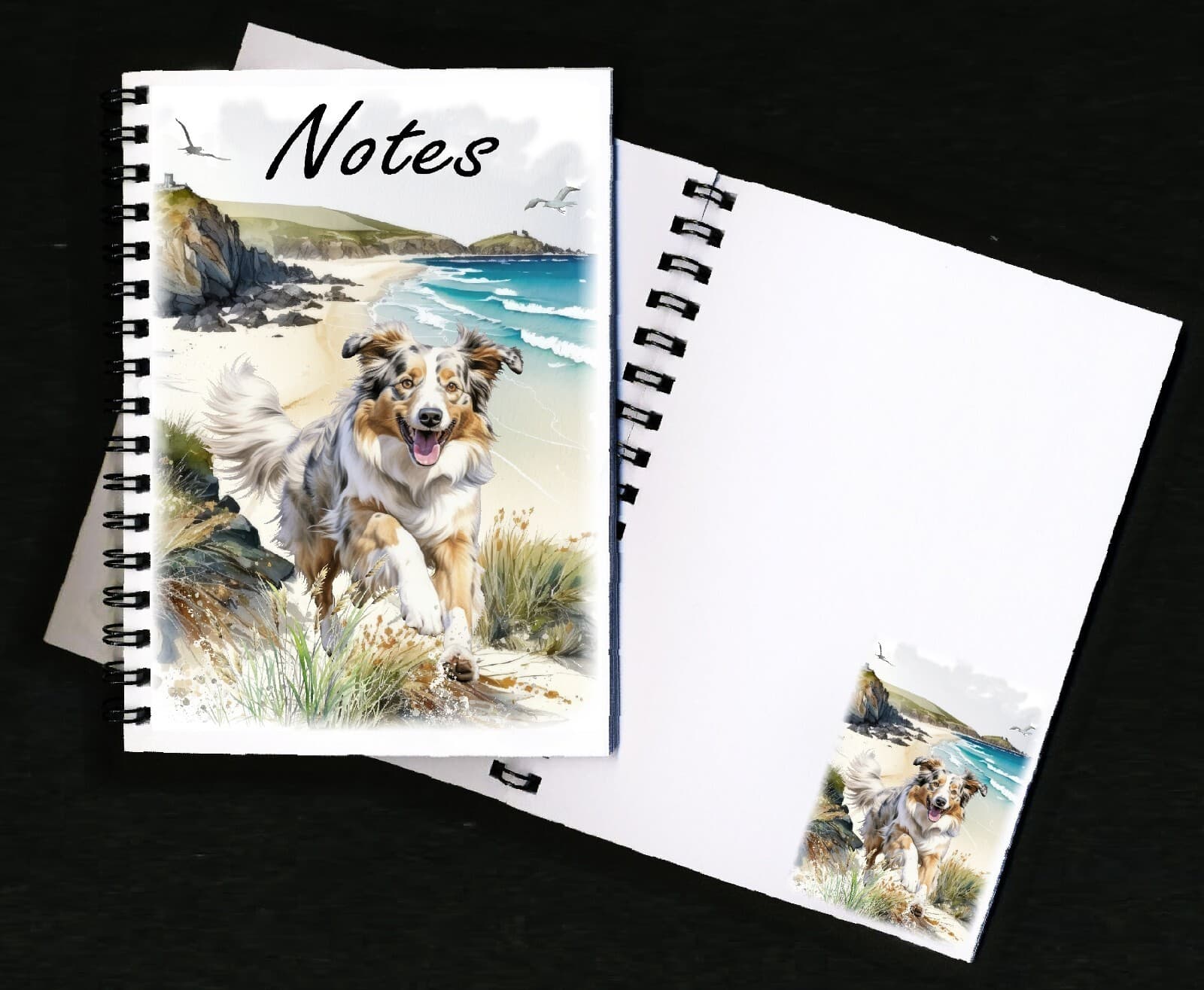 Australian Shepherd Dog (Merle) Notebook/Notepad with small image on every page
