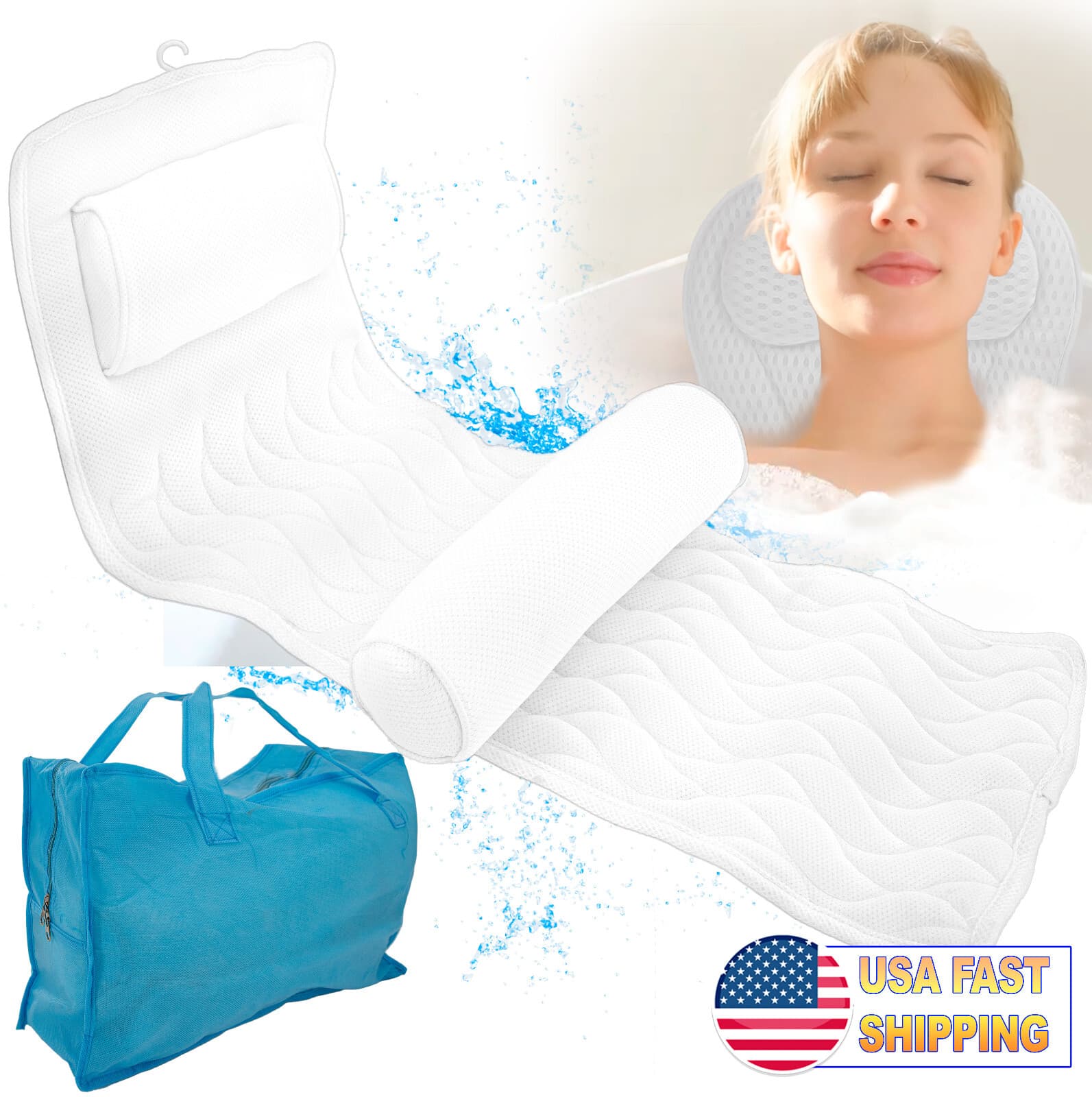 Full Body Bath Pillow & Mat w/ 5D Air Mesh - Bathtub Spa Back Cushion Non Slip