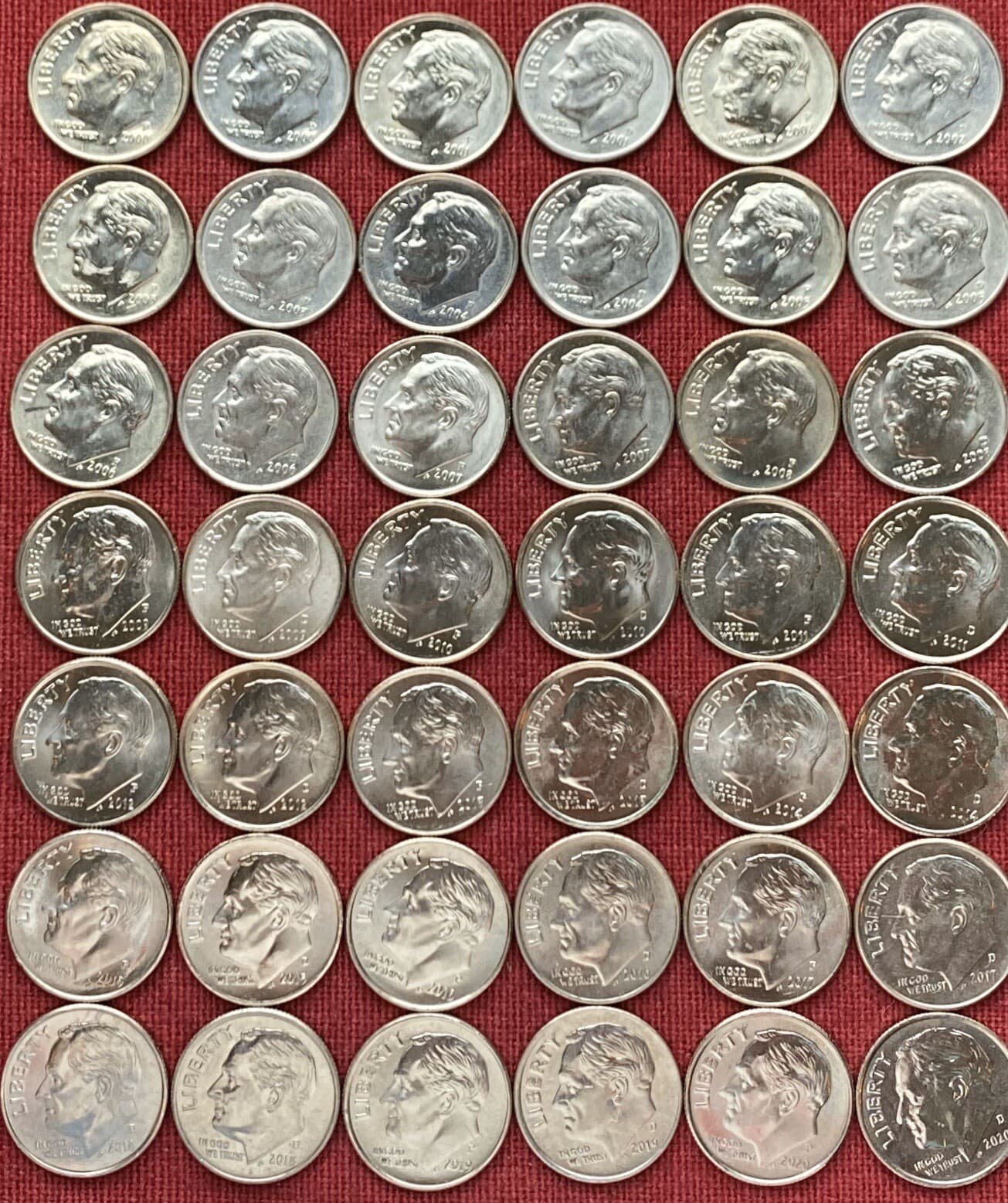 Roosevelt Dime Set 2000 - 2025 P/ D BU Complete Set Of 52 BU Dimes