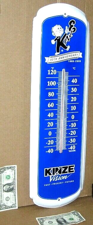 KINZE FARM MACHINERY IMPLEMENT 40 Year Anniversary OLD TIN THERMOMETER Dated2005