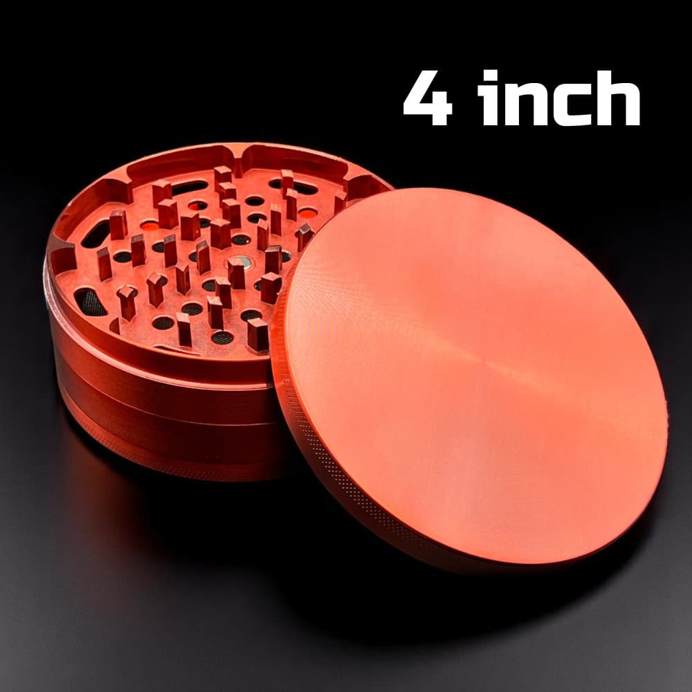 Extra Large Grinder 4 inch XL Herb & Spice, Tobacco Crusher 4 piece (Red)