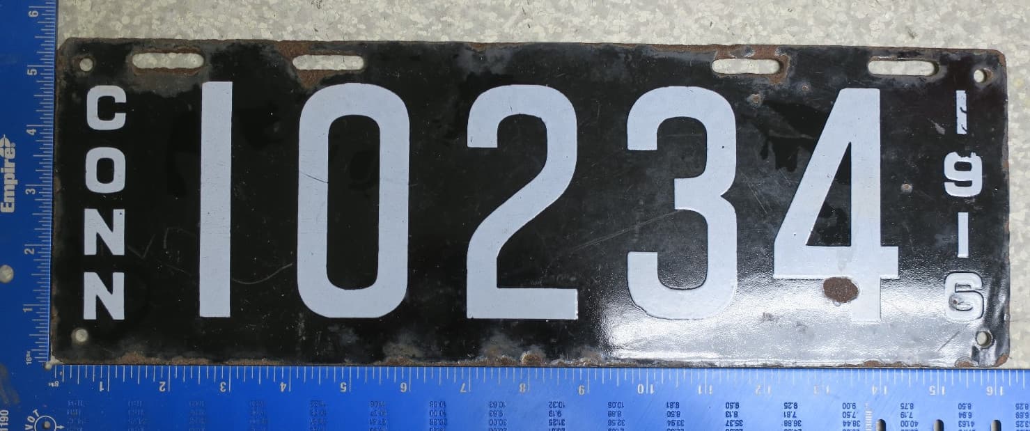 Connecticut Porcelain 1916 License Plate Tag CT #10234 (AYCF)