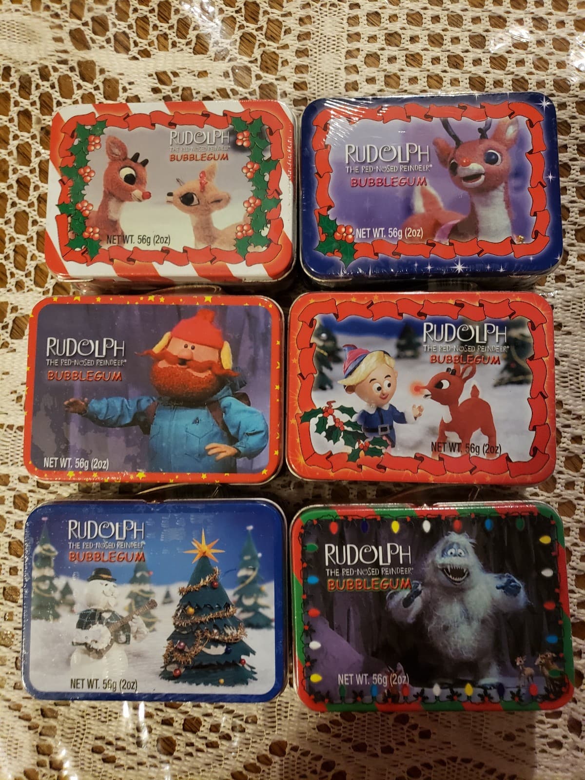 RUDOLPH CHRISTMAS MINI LUNCH BOX TIN WITH BUBBLE GUM SET OF 6