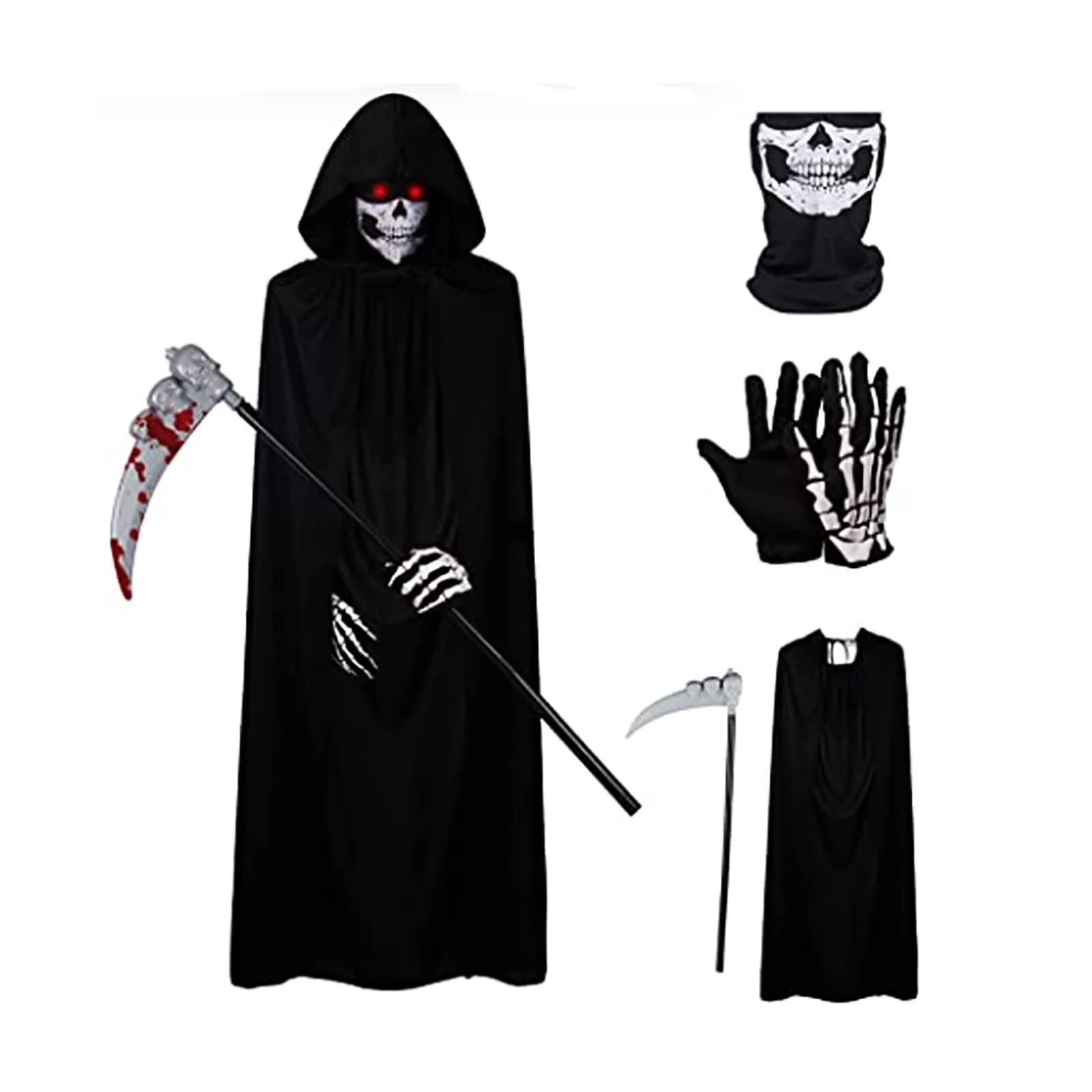 Halloween Grim Reaper Costume Scary Ghost Cosplay Props - Kids Size 4 Pcs Set