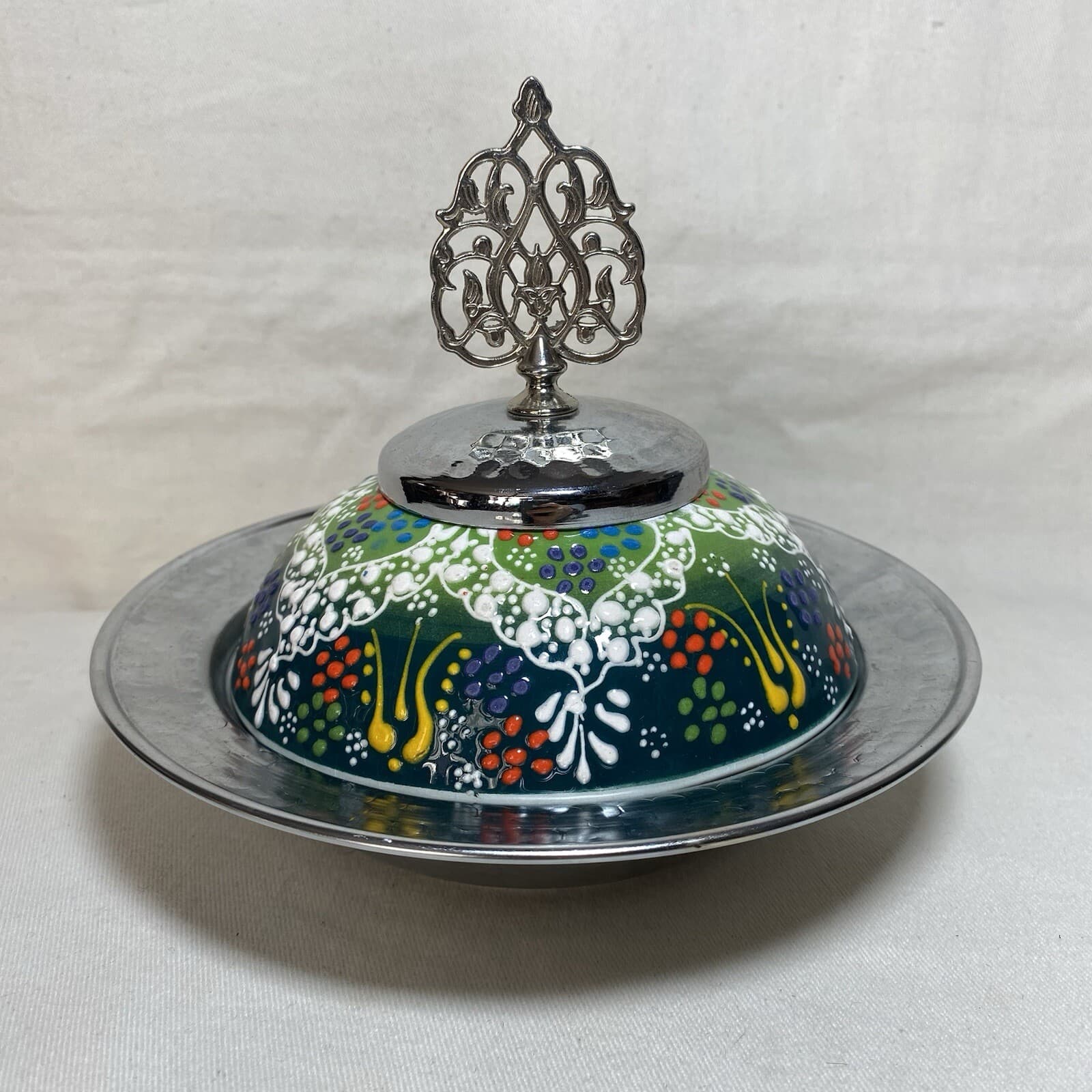 Handpainted Ceramic & Metal Candy Dish Ramadan