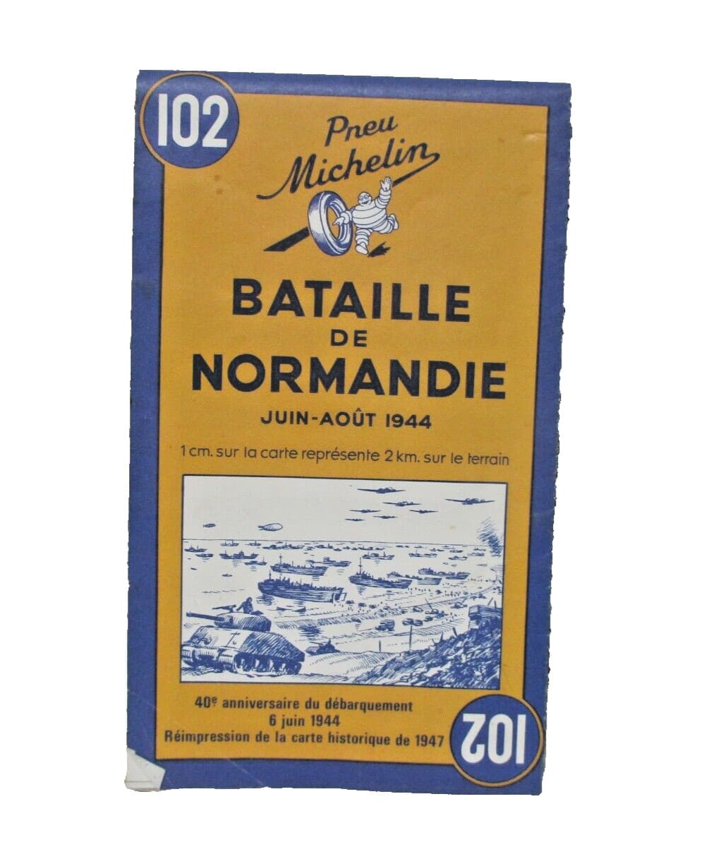 1944 Battle of Normandy Map 102 Michelin Tires 1988 reprint of 1947 map