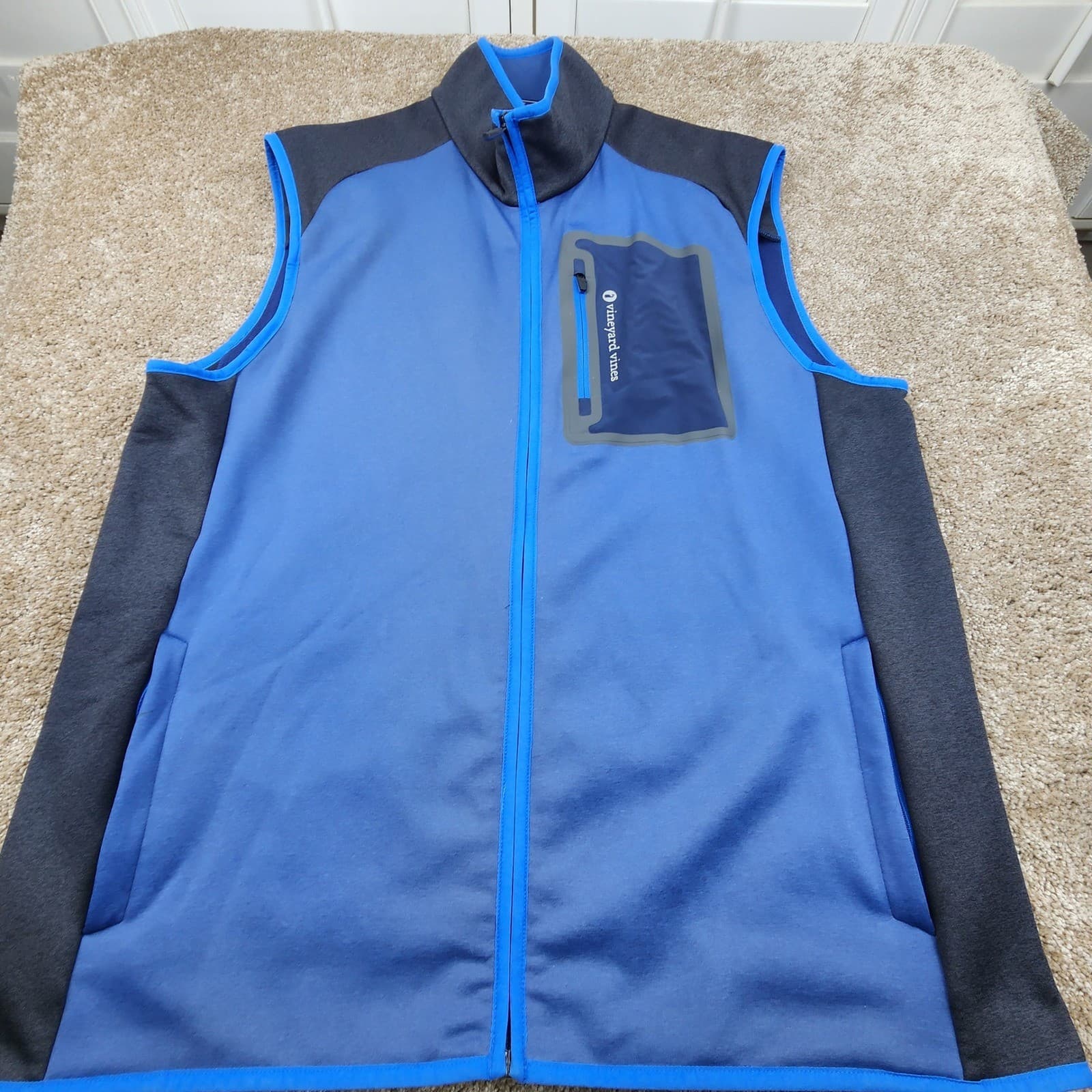 Vineyard Vines Mens Vest L Blue Gray Full Zip Sleeveless Athletic Layering