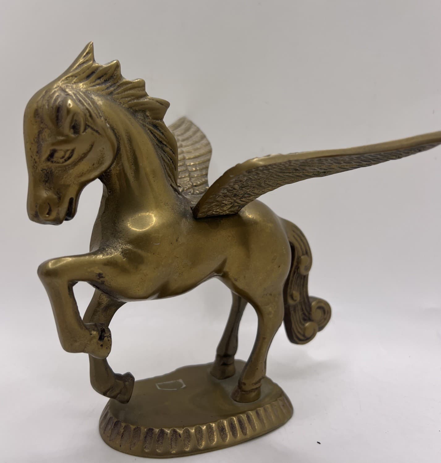 Vintage Solid Brass Pegasus Flying Horse Figurine - 6" Tall