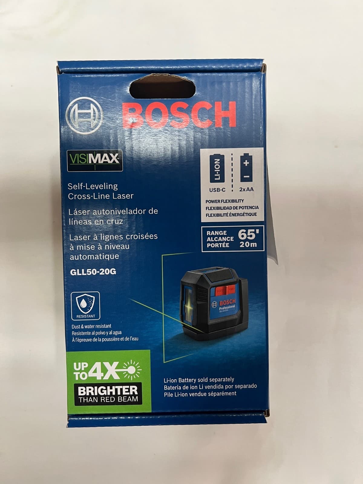 BOSCH GLL50-20G 50 Ft Green-Beam Self-Leveling Cross-Line Laser, Includes Integr
