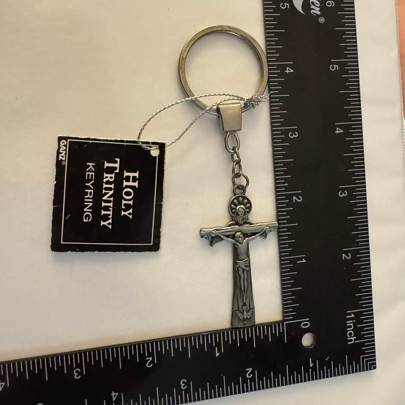 Ganz Holy Trinity Keyring Silver Religious Cross Keychain with Tag