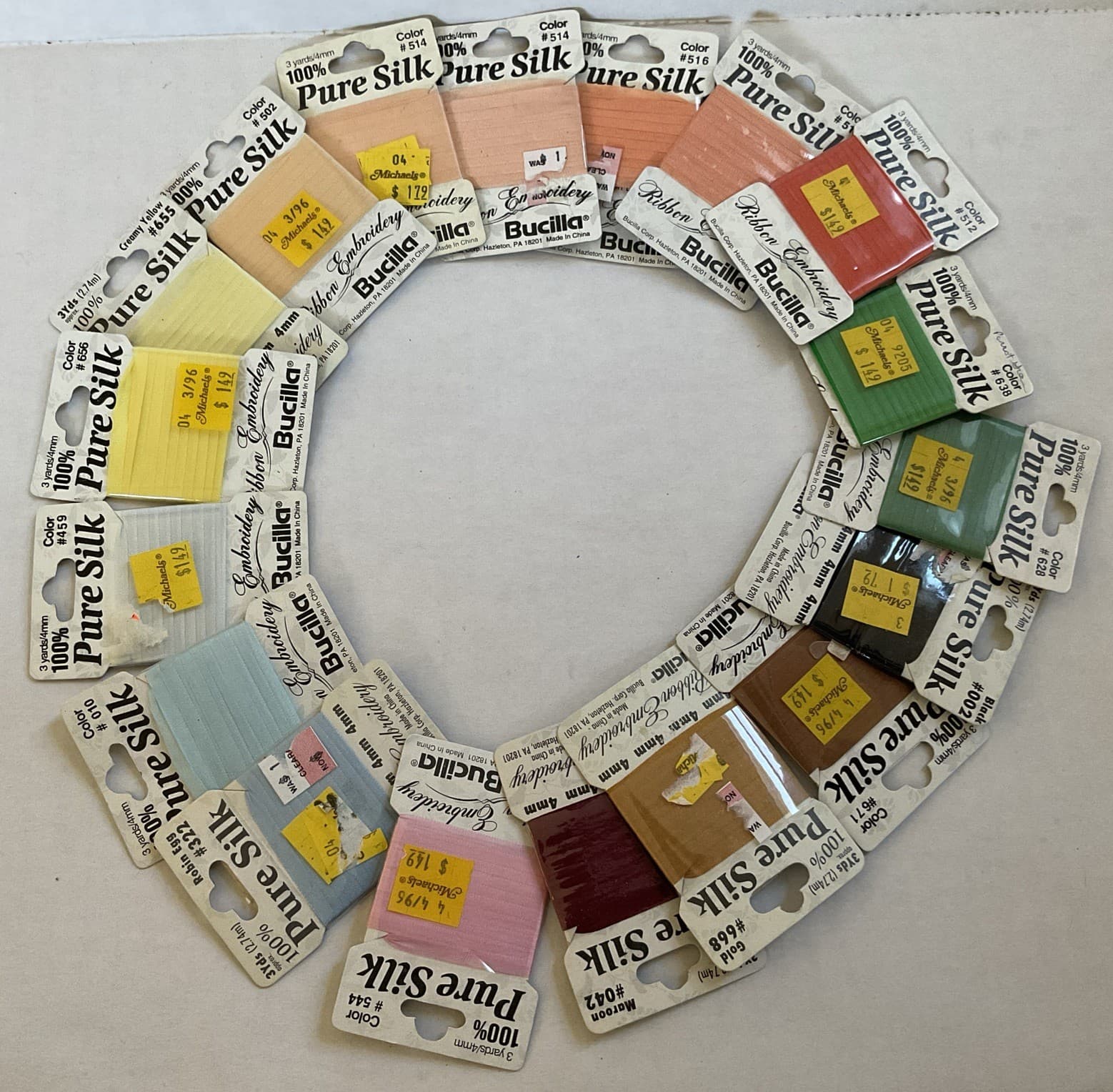 Bucilla Silk Embroidery Ribbon, Lot Of 18- 4mm