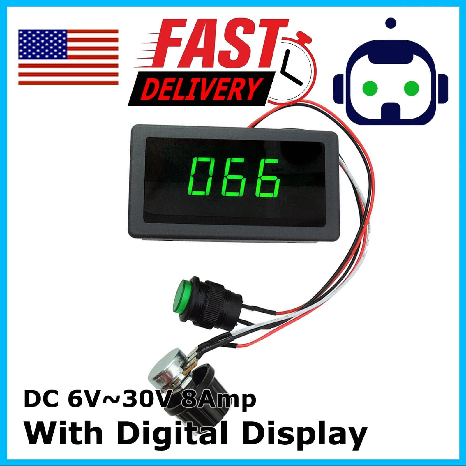 DC 6-30V Motor Speed Controller With 12V 24V 8A PWM Digital Display & Switch